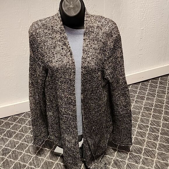 Vintage Eileen Fisher Gray Open Front Knit Linen full Sleeve Cardigan ... - Picture 1 of 5